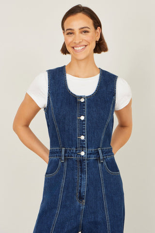 Yumi Blue Denim Stretch Fitted Jumpsuit - Hstrends