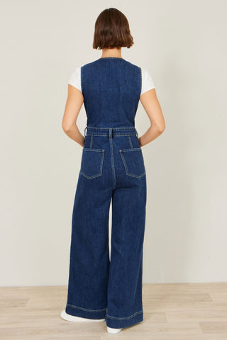 Yumi Blue Denim Stretch Fitted Jumpsuit - Hstrends