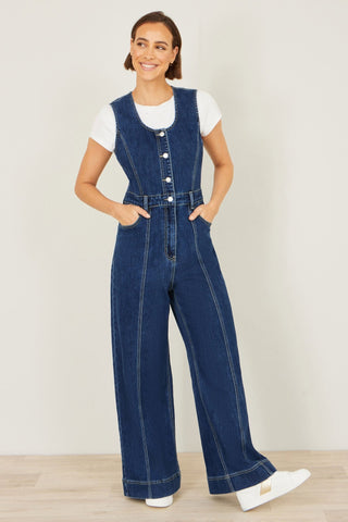 Yumi Blue Denim Stretch Fitted Jumpsuit - Hstrends