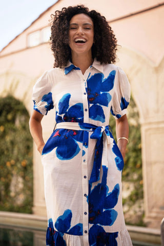 Yumi Blue Scattered Floral Shirt Dress - Hstrends