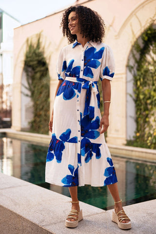 Yumi Blue Scattered Floral Shirt Dress - Hstrends