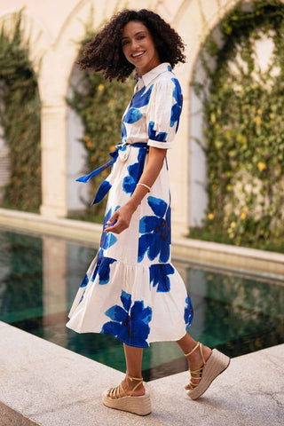 Yumi Blue Scattered Floral Shirt Dress - Hstrends