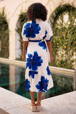 Yumi Blue Scattered Floral Shirt Dress - Hstrends