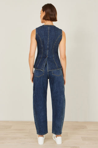 Yumi Blue Stretch Long Denim Waistcoat - Hstrends