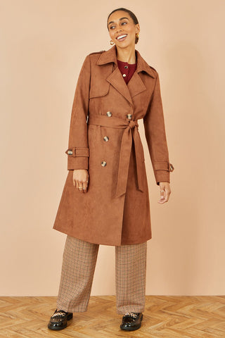 Yumi Brown Faux Suede Trench Coat - Hstrends