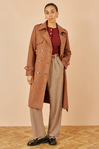 Yumi Brown Faux Suede Trench Coat - Hstrends