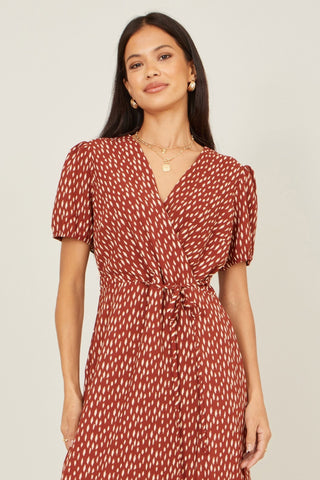 Yumi Brown Spot Wrap Midi Dress - Hstrends