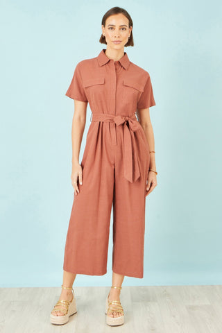 Yumi Brown Utility Relaxed Jumpsuit - Hstrends
