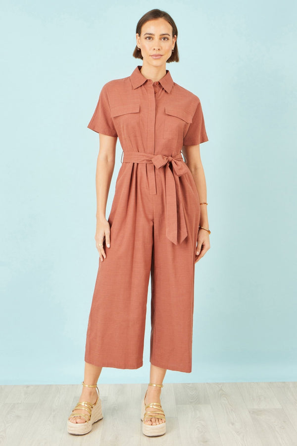 Yumi Brown Utility Relaxed Jumpsuit - Hstrends