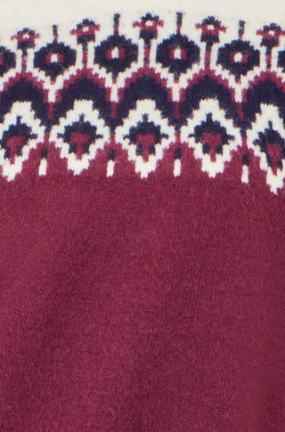 Yumi Burgundy Fair isle Relaxed Fit Knitted Jumper - Hstrends