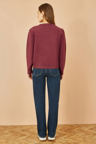 Yumi Burgundy Knitted Jumper With Crochet Flowers - Hstrends
