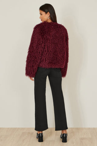 Yumi Burgundy Luxe Fluffy Faux Fur Coat - Hstrends