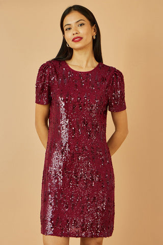 Yumi Burgundy Sequin Stretch Tunic Dress - Hstrends