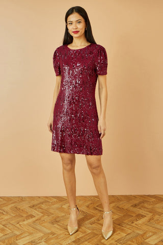 Yumi Burgundy Sequin Stretch Tunic Dress - Hstrends