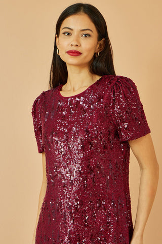 Yumi Burgundy Sequin Stretch Tunic Dress - Hstrends
