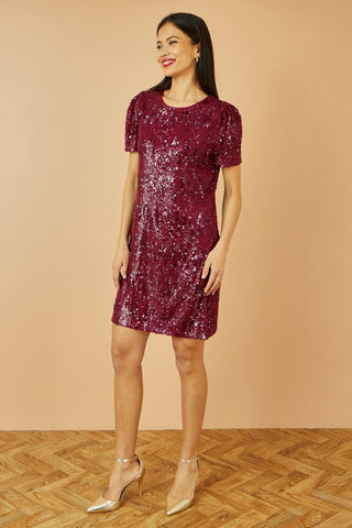 Yumi Burgundy Sequin Stretch Tunic Dress - Hstrends