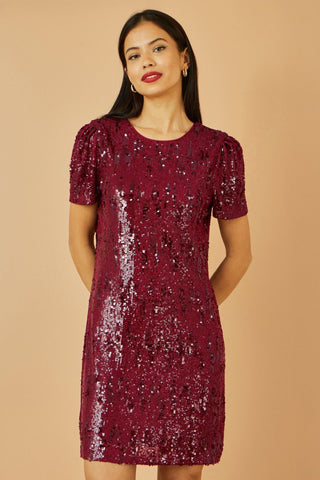 Yumi Burgundy Sequin Stretch Tunic Dress - Hstrends