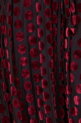 Yumi Burgundy Velour Spot Midi Skater Dress - Hstrends