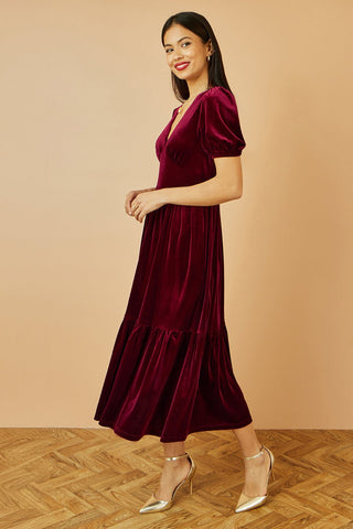 Yumi Burgundy Velvet Midi Dress - Hstrends