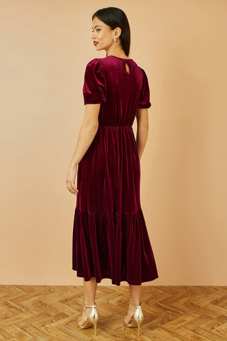 Yumi Burgundy Velvet Midi Dress - Hstrends