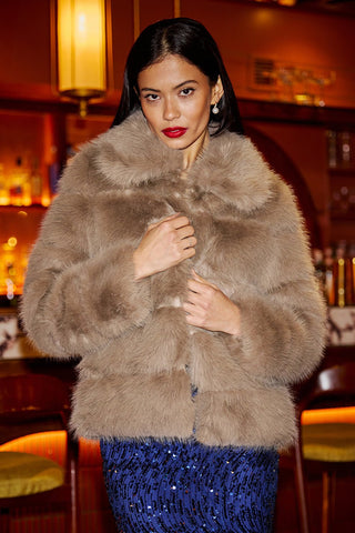 Yumi Coffee Luxe Faur Fur Coat - Hstrends
