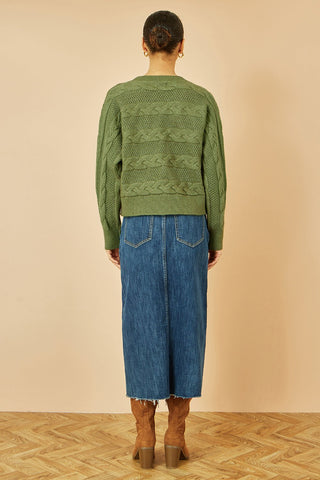 Yumi Green Cable Knit Relaxed Fit Jumper - Hstrends