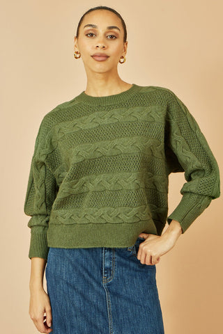 Yumi Green Cable Knit Relaxed Fit Jumper - Hstrends
