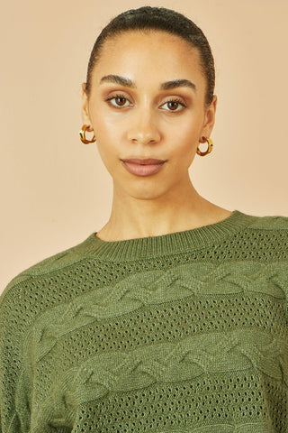 Yumi Green Cable Knit Relaxed Fit Jumper - Hstrends