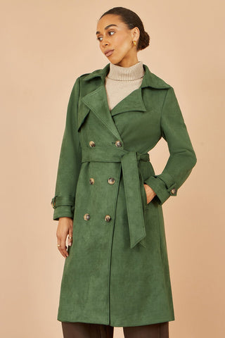 Yumi Green Faux Suede Trench Coat - Hstrends