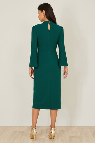 Yumi Green Fitted Midi Dress With Flute Sleeves - Hstrends