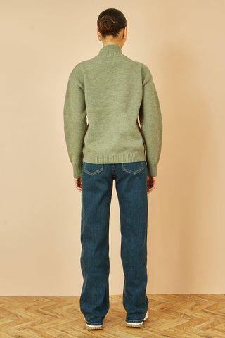 Yumi Green Knitted High Neck Jumper With Applique Flowers - Hstrends