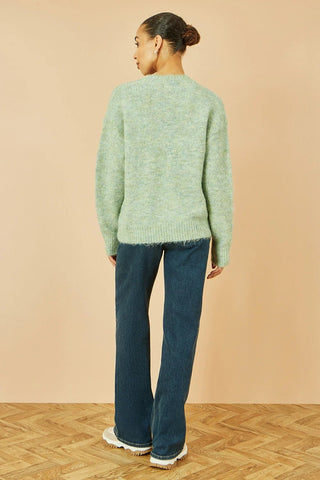 Yumi Green Relaxed Knitted Jumper With Crochet Flowers - Hstrends