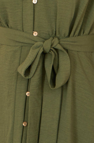 Yumi Green Ruffle Collar Midi Shirt Dress - Hstrends