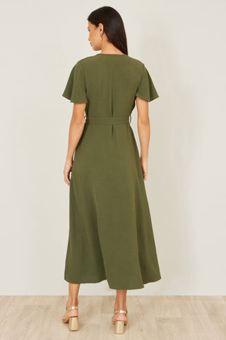 Yumi Green Ruffle Collar Midi Shirt Dress - Hstrends