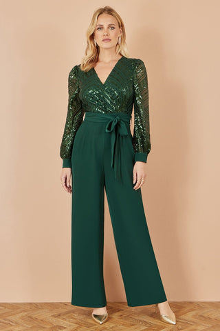 Yumi Green Sequin Wrap Over Jumpsuit - Hstrends