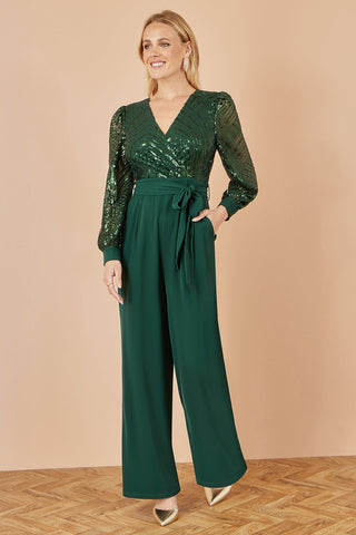 Yumi Green Sequin Wrap Over Jumpsuit - Hstrends