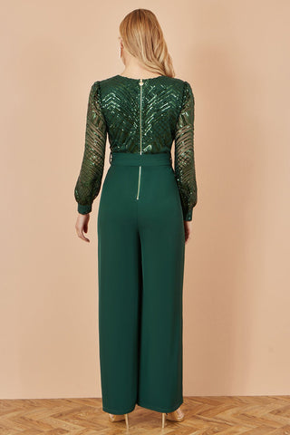 Yumi Green Sequin Wrap Over Jumpsuit - Hstrends
