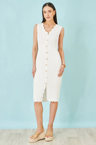 Yumi Ivory Cotton Scallop Crochet Knitted Dress - Hstrends