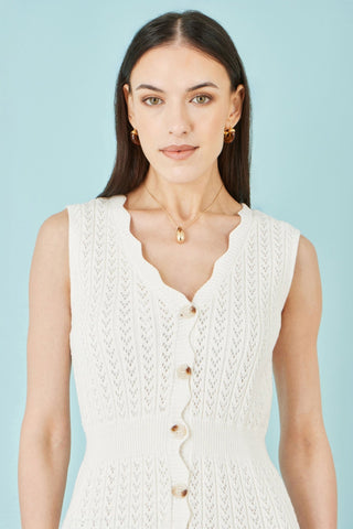 Yumi Ivory Cotton Scallop Crochet Knitted Dress - Hstrends