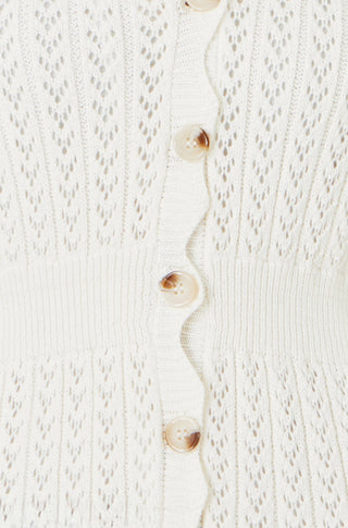 Yumi Ivory Cotton Scallop Crochet Knitted Dress - Hstrends