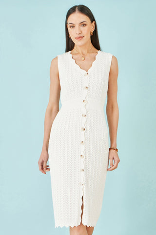 Yumi Ivory Cotton Scallop Crochet Knitted Dress - Hstrends