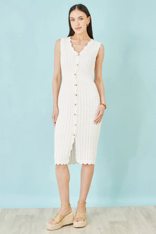 Yumi Ivory Cotton Scallop Crochet Knitted Dress - Hstrends