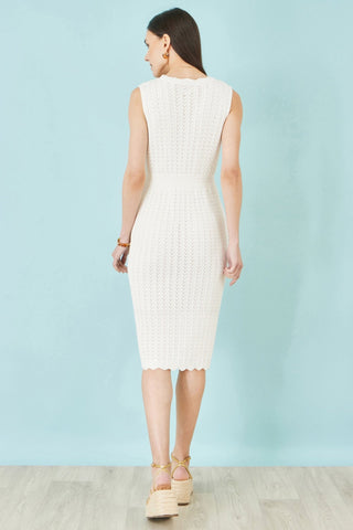 Yumi Ivory Cotton Scallop Crochet Knitted Dress - Hstrends