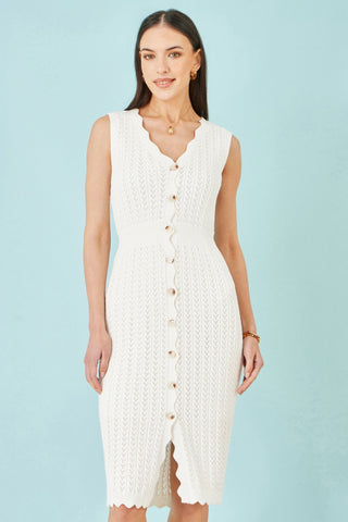 Yumi Ivory Cotton Scallop Crochet Knitted Dress - Hstrends