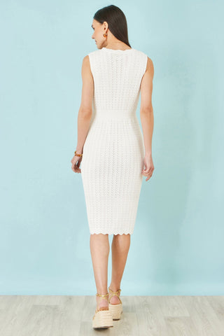 Yumi Ivory Cotton Scallop Crochet Knitted Dress - Hstrends