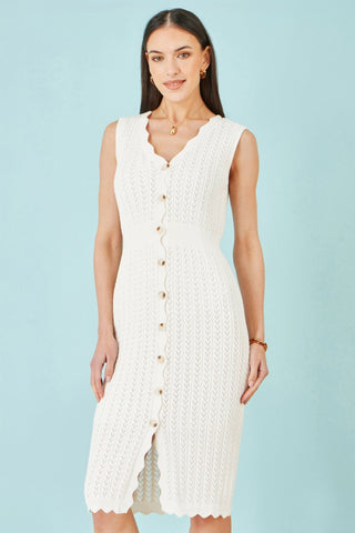 Yumi Ivory Cotton Scallop Crochet Knitted Dress - Hstrends