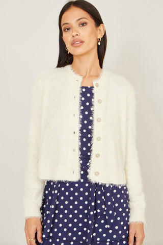 Yumi Ivory Eyelash Knit Cropped Cardigan - Hstrends