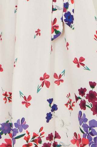 Yumi Ivory Floral Mirror Wrap Dress With Dip Hem - Hstrends
