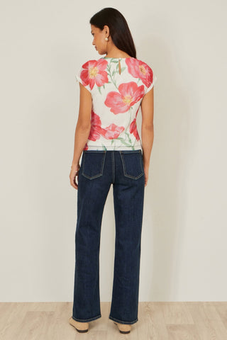 Yumi Ivory Poppy Print Mesh Top - Hstrends