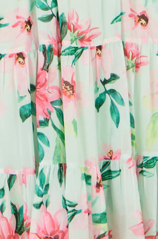Yumi Mint Floral Halter Neck Midi Dress With Matching Belt - Hstrends